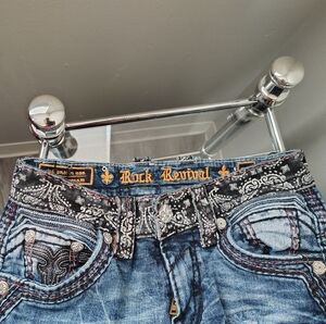 Rock Revival Blue Denim Jeans with Bandana Trim